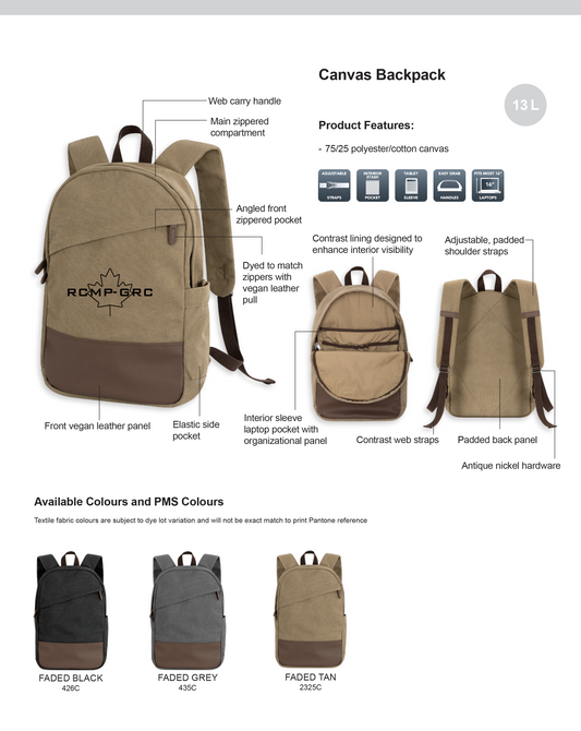 **NEW** RCMP CANVAS BACKPACK 13 L