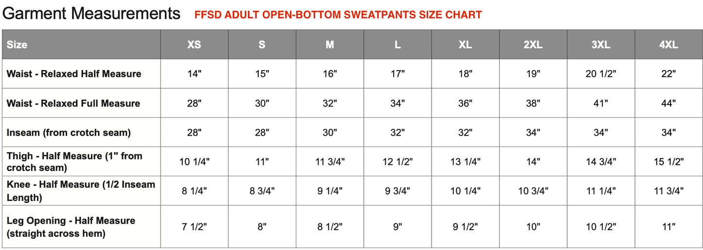 FFSD ADULT FLEECE OPEN-BOTTOM SWEATPANTS