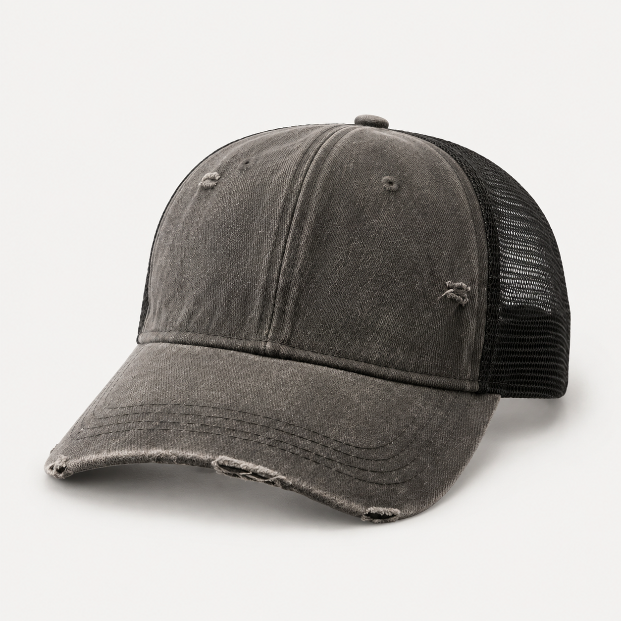 Distressed Trucker Cap – Washed Black