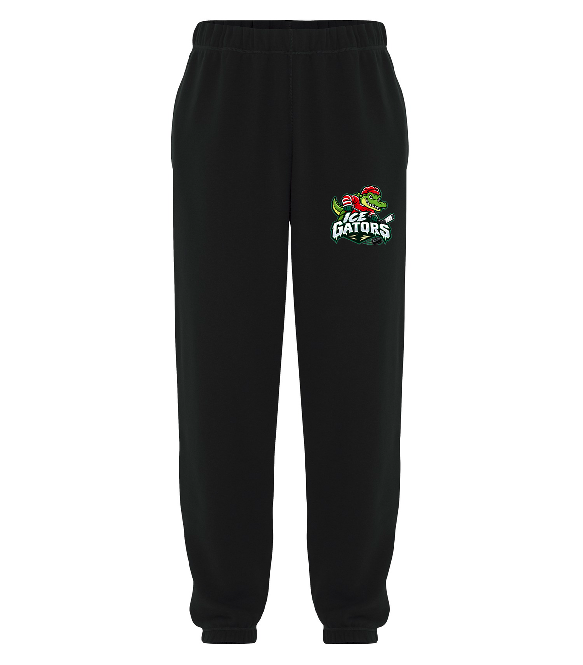 ICE GATORS black sweatpants with team thigh print — adult garment shown