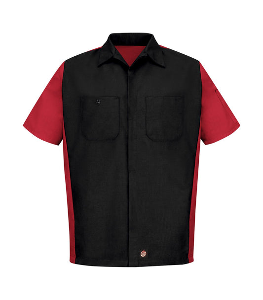 RED KAP® SHORT SLEEVE WOVEN CREW SHIRT - Black/Red