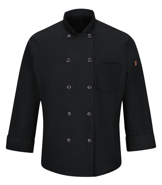 RED KAP® CHEF DESIGNS® CHEF COAT WITH OILBLOK + MIMIX™. 042X - Special Order - XPRESS Feature Item - Black