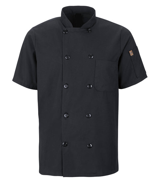 RED KAP® CHEF DESIGNS® SHORT SLEEVE CHEF COAT WITH OILBLOK + MIMIX™ - Black