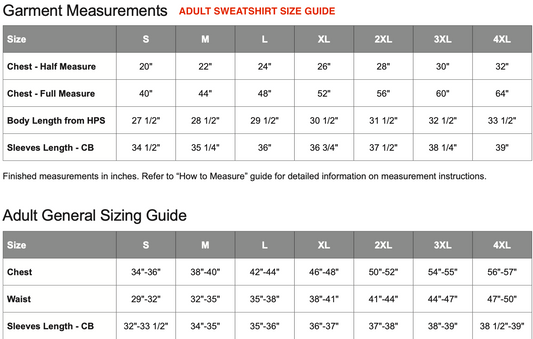 ATC EVERYDAY FLEECE CREWNECK SWEATSHIRT (ATCF2400) - Adult Sweatshirt Size Guide