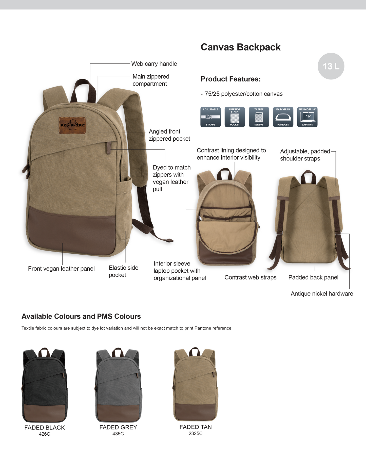 **NEW** RCMP CANVAS BACKPACK 13 L