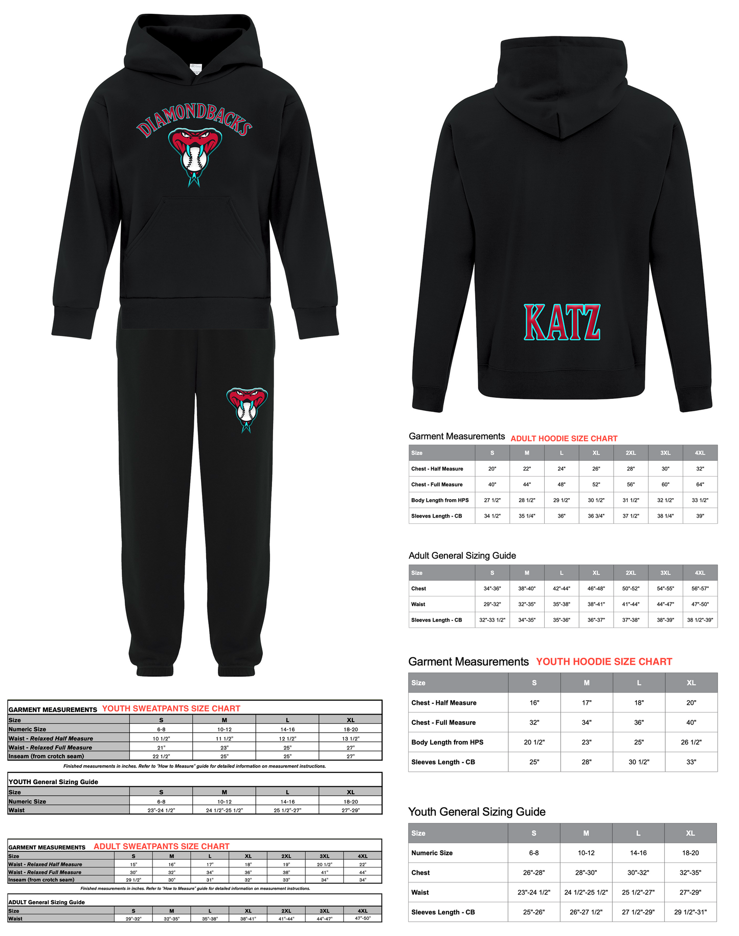 DIAMONDBACKS HOODIE & SWEATPANTS SET - ADULT
