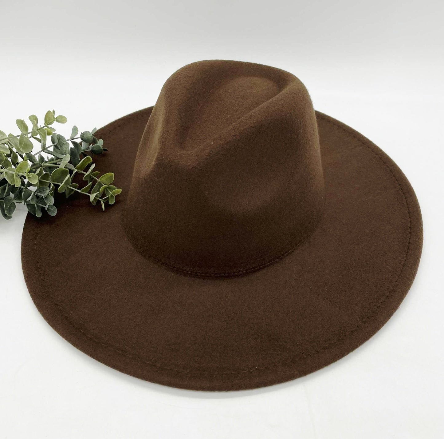 Adult Flat Wide-Brim Faux-Felt Hat – Brown