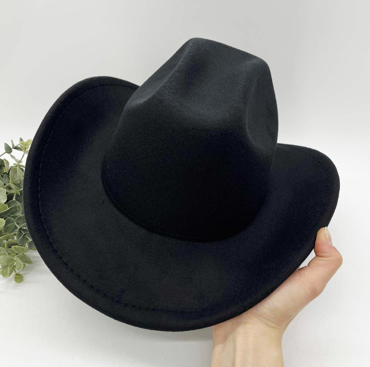 Adult Faux-Felt Cowboy Hat – Black