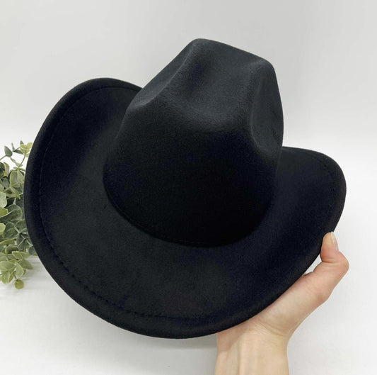 Adult Faux-Felt Cowboy Hat – Black