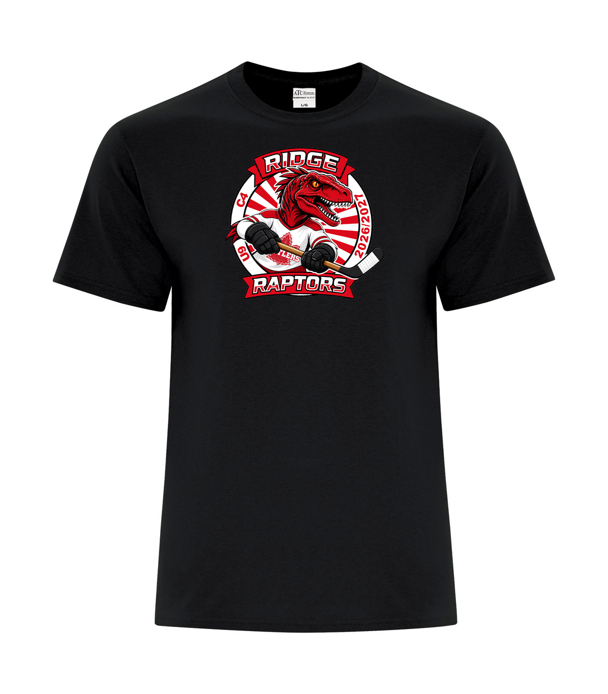 Ridge Raptors black tee front mockup