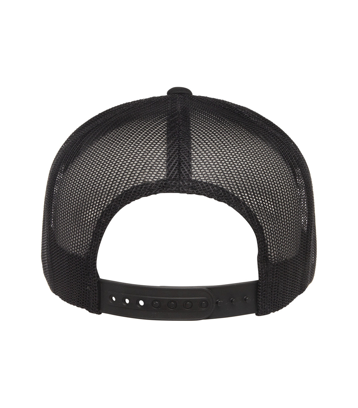 Black ATC6006 trucker hat, mesh back and snapback closure