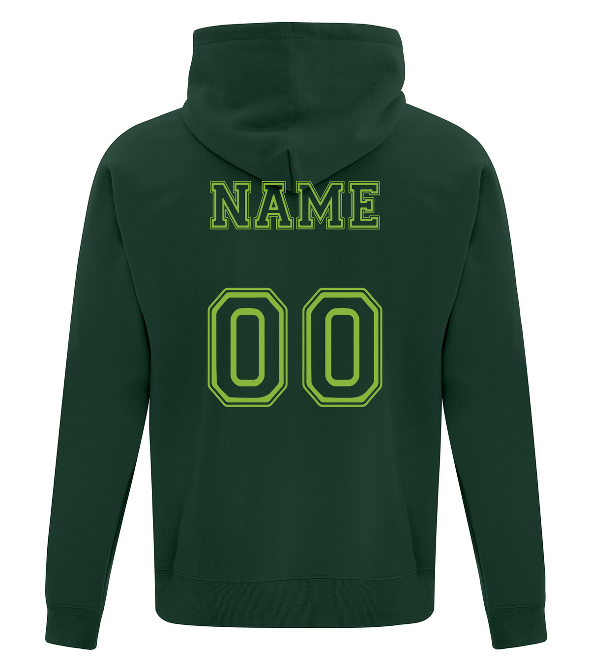 Adult hoodie back with example name and number