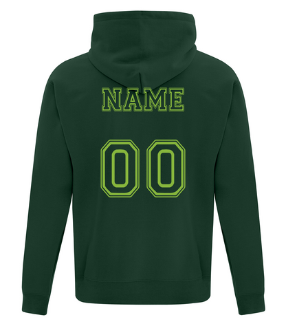 Adult hoodie back with example name and number
