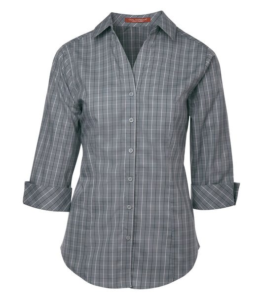 Coal Harbour TATTERSALL CHECK WOVEN LADIES' SHIRT (L6005) - Greywhite 4826