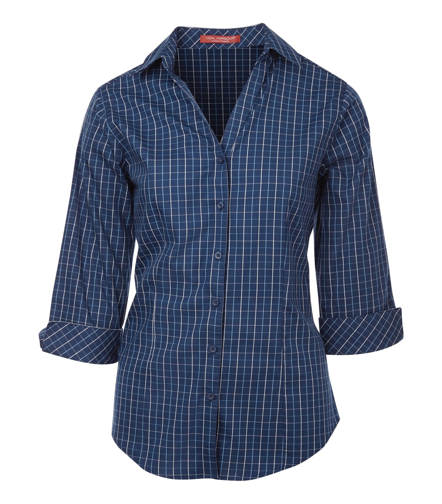 Coal Harbour TATTERSALL CHECK WOVEN LADIES' SHIRT (L6005) - Navywhite 4846