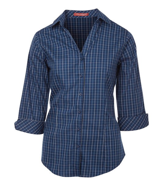 COAL HARBOUR® TATTERSALL CHECK WOVEN LADIES' SHIRT - Navy/White