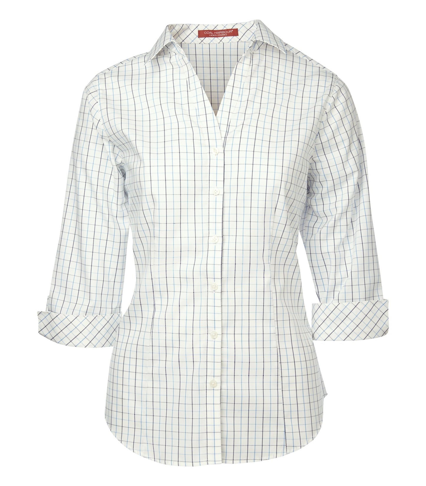Coal Harbour TATTERSALL CHECK WOVEN LADIES' SHIRT (L6005) - Whitenavy 4834