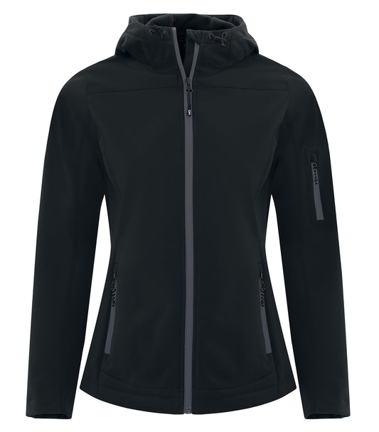 COAL HARBOUR® EVERYDAY HOODED WATER REPELLENT STRETCH SOFT SHELL LADIES' JACKET - Black