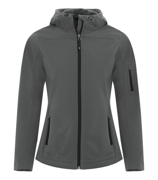 COAL HARBOUR® EVERYDAY HOODED WATER REPELLENT STRETCH SOFT SHELL LADIES' JACKET - Iron Grey