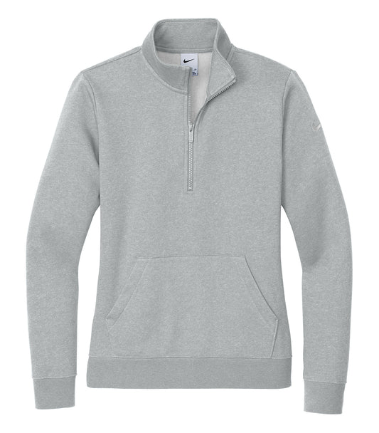 NIKE CLUB FLEECE SLEEVE SWOOSH LADIES' 1/2 ZIP - Dark Grey Heather