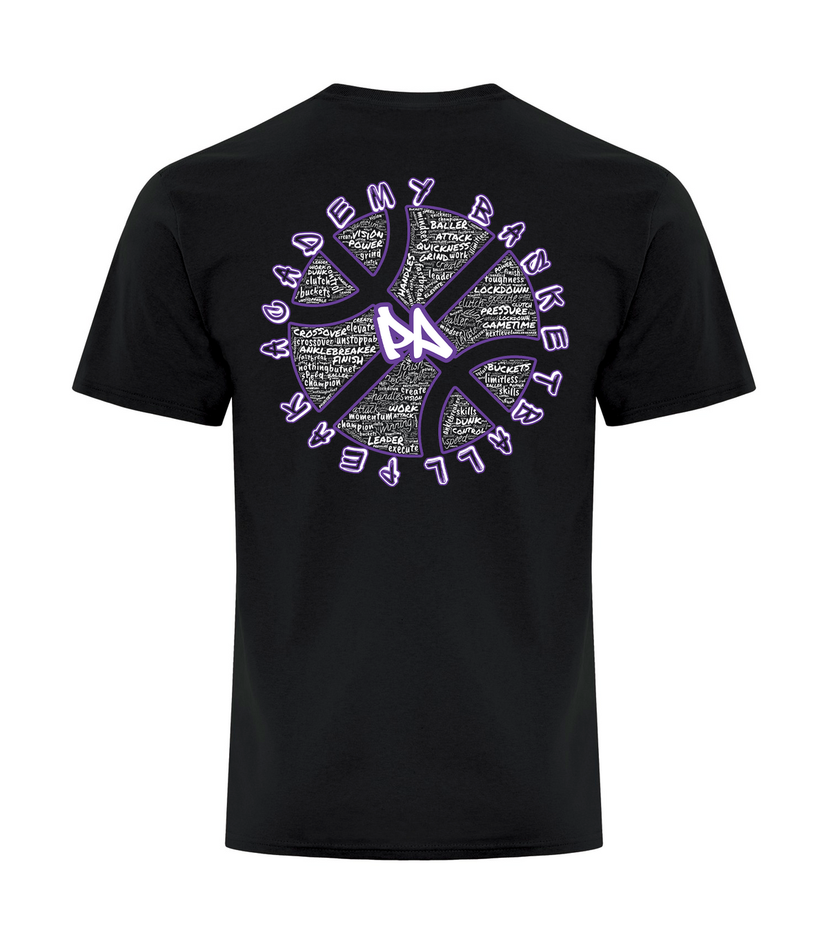 Peak Academy regular tee back — basketball word art