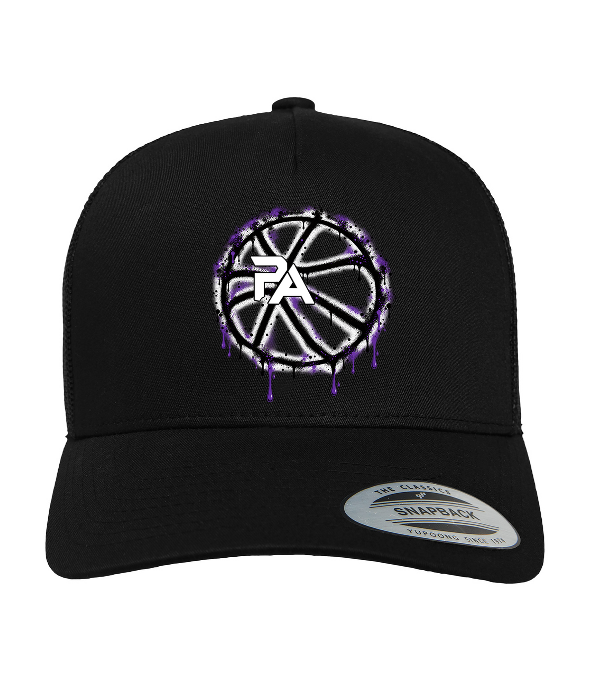 Black Curved Bill Trucker hat with Painted Ball design