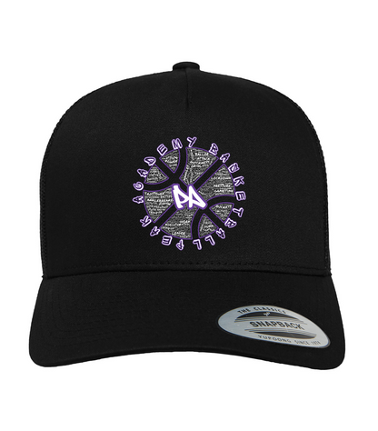 Black Curved Bill Trucker hat with Wordart Graffiti Basketball design