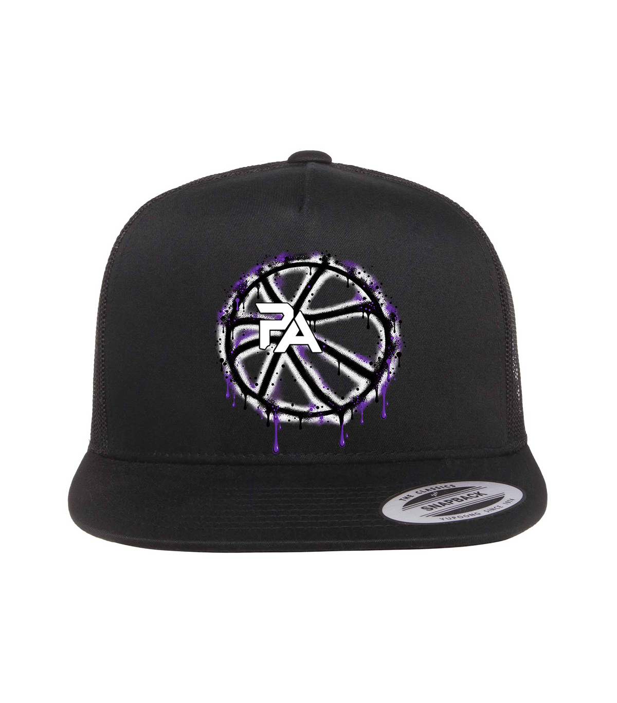 Black Flat Bill Trucker hat with Painted Ball design