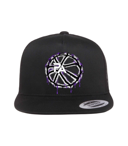 Black Flat Bill Trucker hat with Painted Ball design
