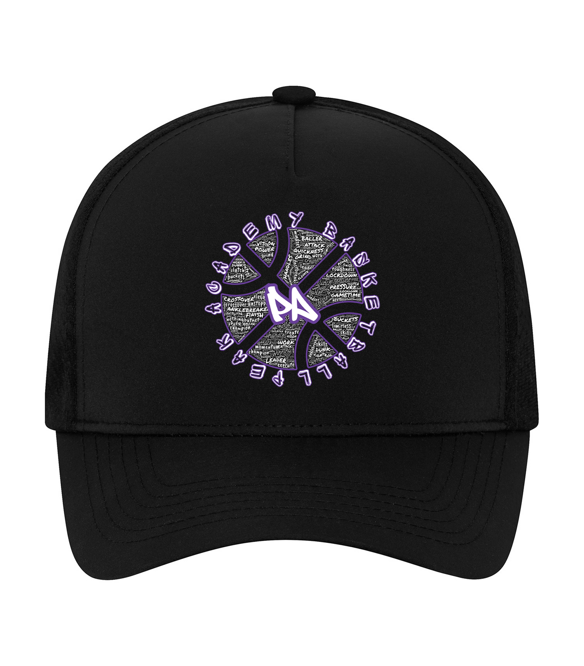 Black KOI Mesh hat with Wordart Graffiti Basketball design