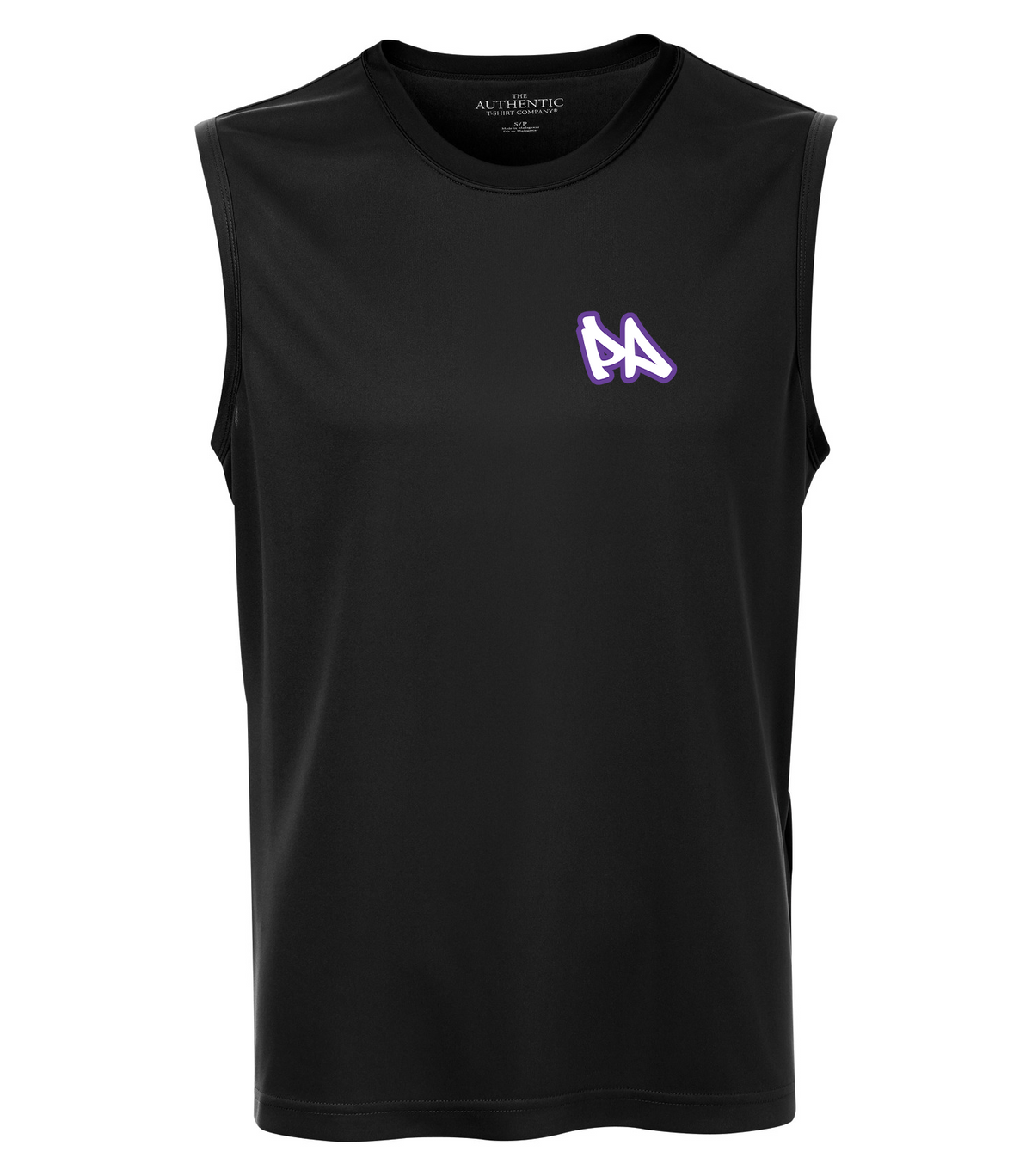 Peak Academy sleeveless tee front — PA graffiti left-chest logo