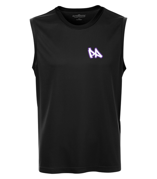Peak Academy sleeveless tee front — PA graffiti left-chest logo