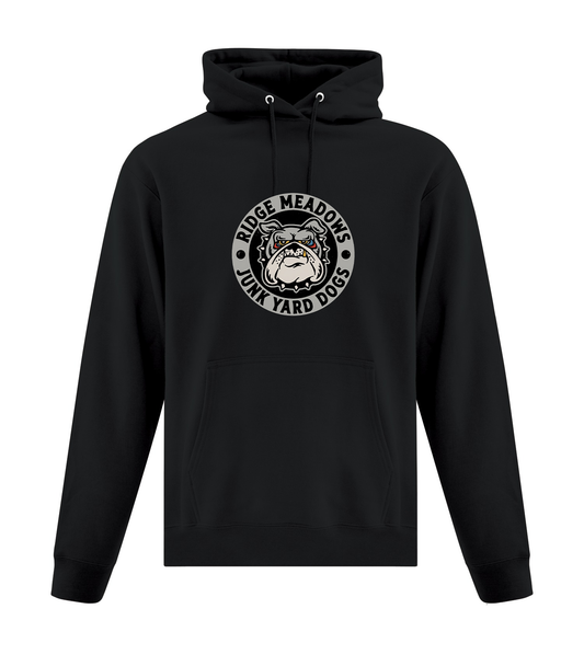 Ridge Meadows Junk Yard Dogs black adult hoodie with team chest logo and no sleeve print